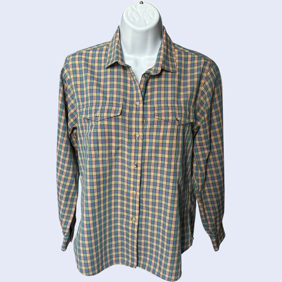 Liz Claiborne Petites Plaid Button Shirt Multicolor Long Sleeve Petite 10 90s - Picture 1 of 5